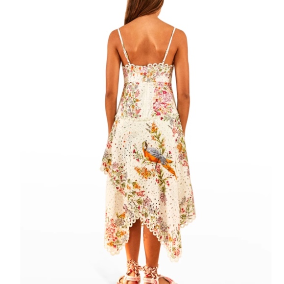 NWT $295 Farm Rio Delicate Forest Scarves Eyelet Midi Dress in Small! - Picture 4 of 6